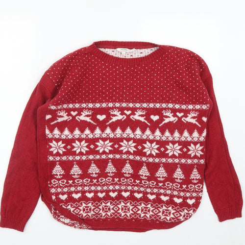 Fatface Womens Red Round Neck  Cotton Pullover Jumper Size 10   - Christmas Jumper