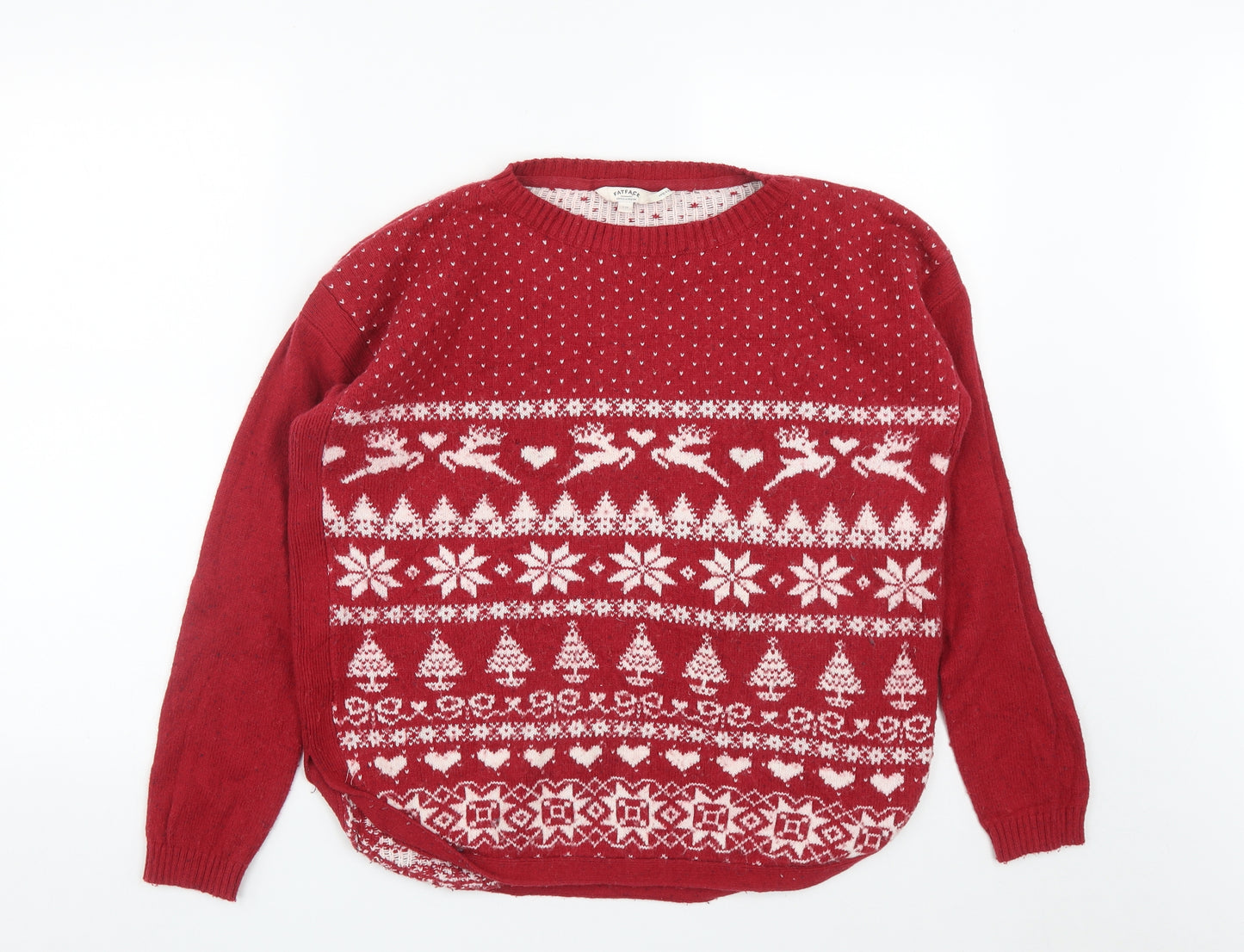Fatface Womens Red Round Neck  Cotton Pullover Jumper Size 10   - Christmas Jumper