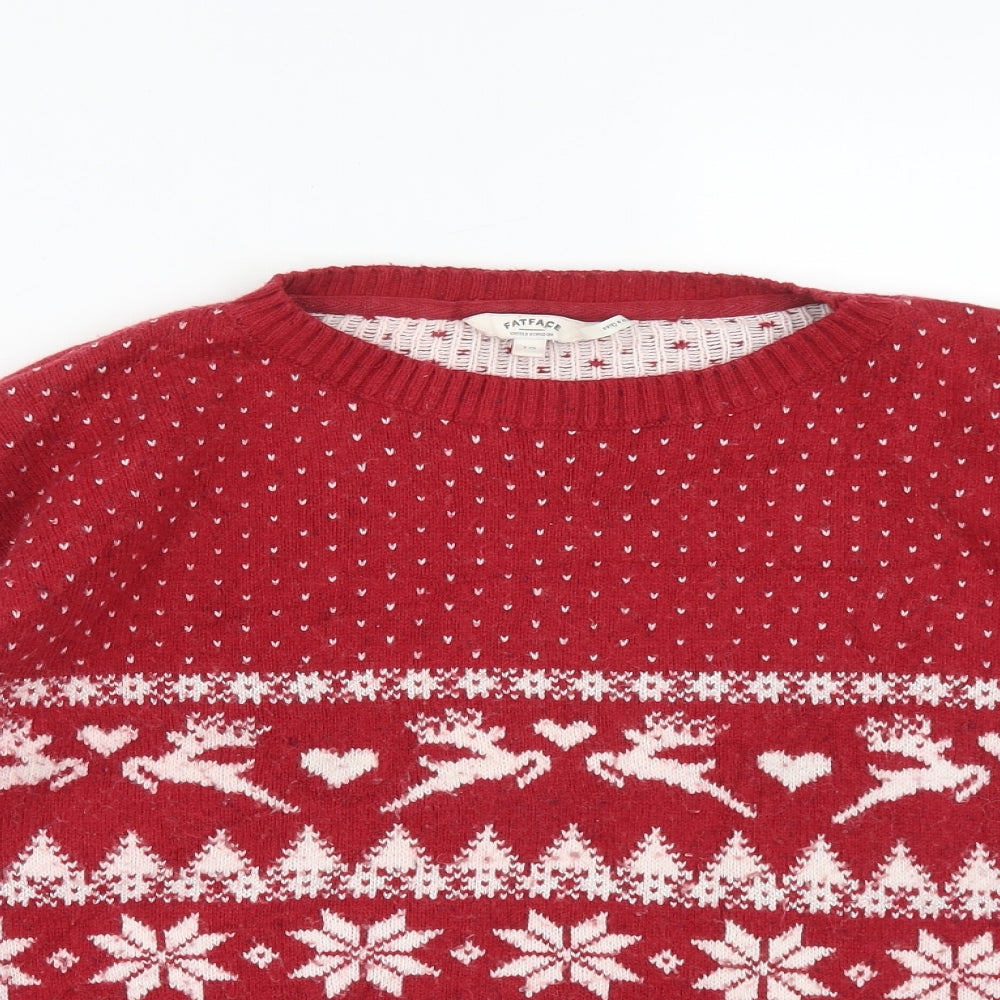 Fatface Womens Red Round Neck  Cotton Pullover Jumper Size 10   - Christmas Jumper