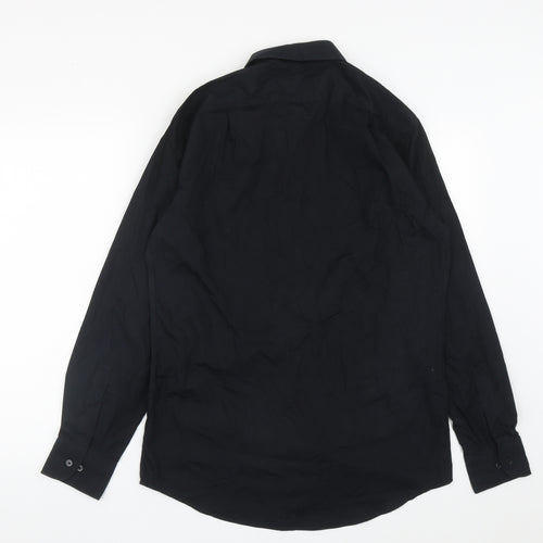 Marks and Spencer Mens Black  Cotton  Button-Up Size 15 Collared Button