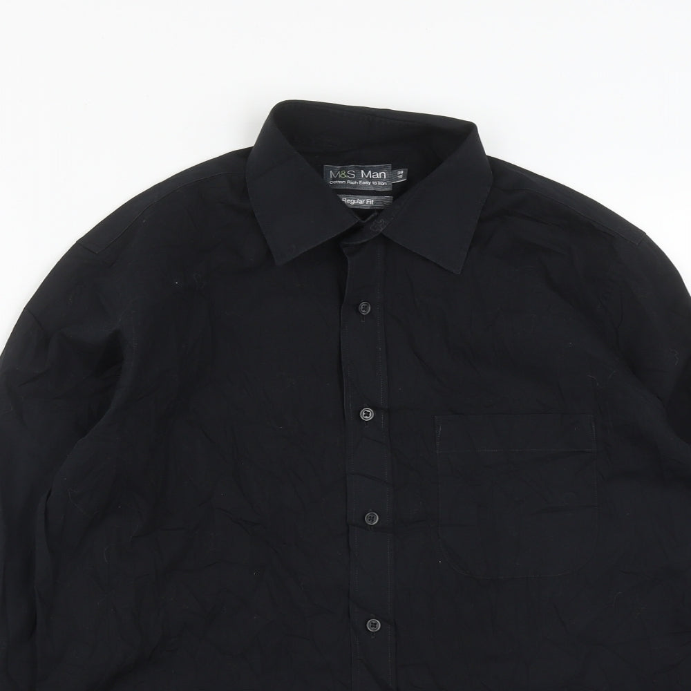 Marks and Spencer Mens Black  Cotton  Button-Up Size 15 Collared Button