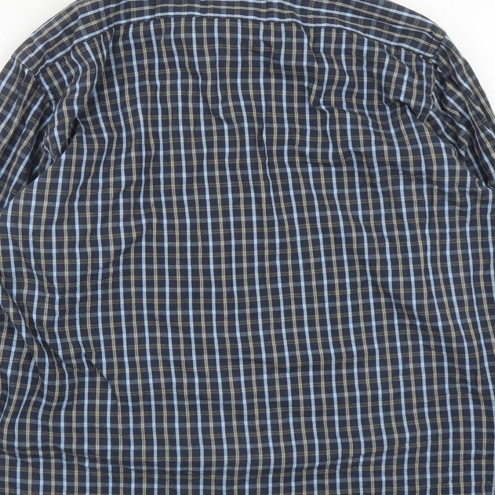 Peter Gribby Mens Blue Plaid Cotton  Button-Up Size L Collared Button
