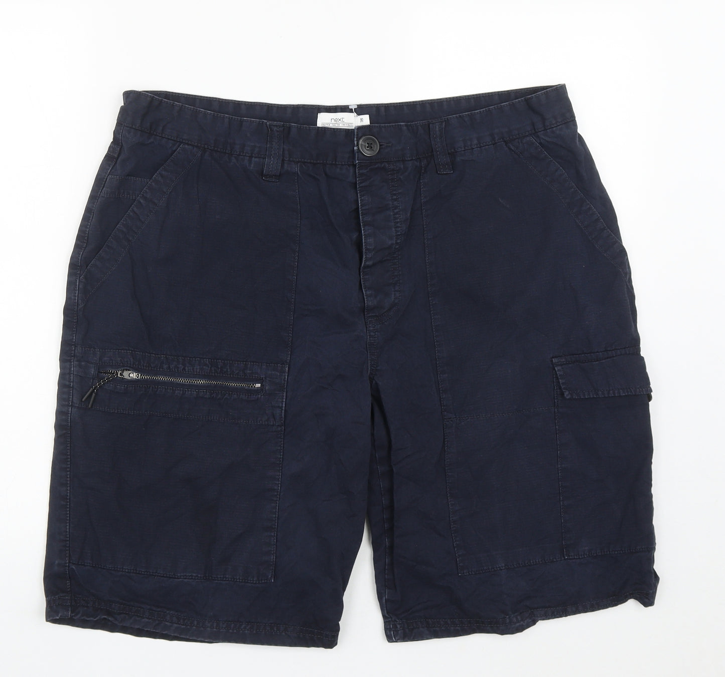 NEXT Mens Blue  Cotton Cargo Shorts Size 38 in L10 in Regular Zip