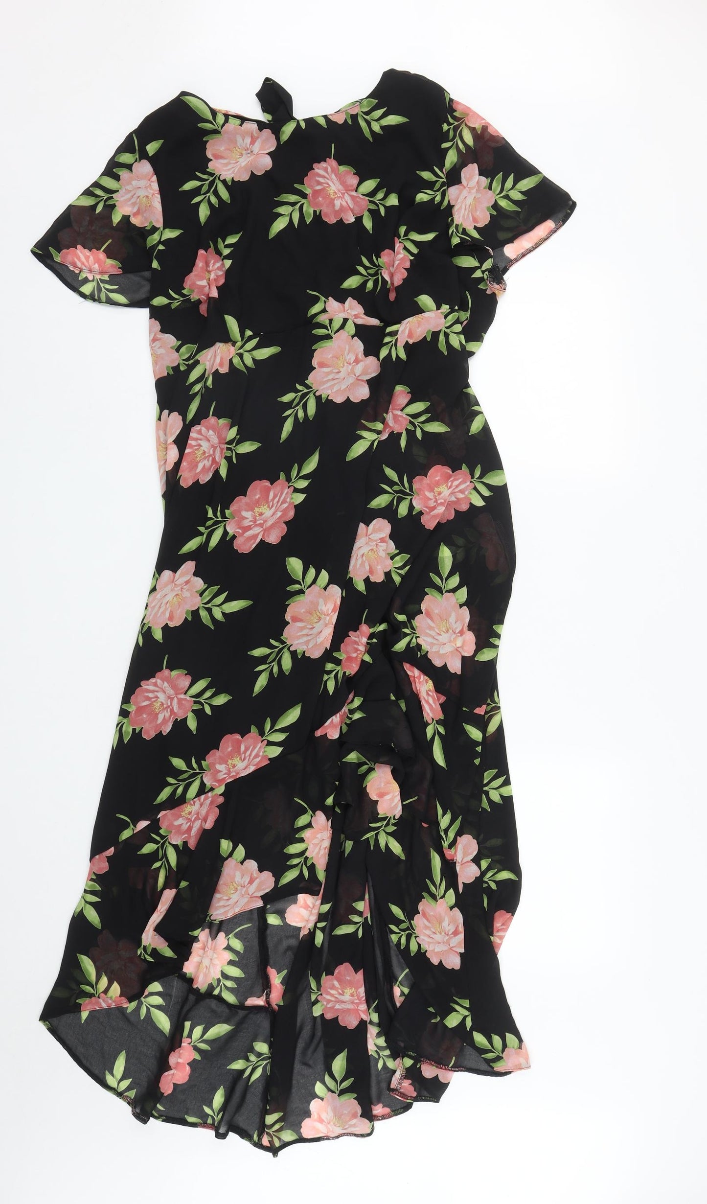 Dorothy Perkins Womens Black Floral Polyester Fit & Flare  Size 18  Round Neck