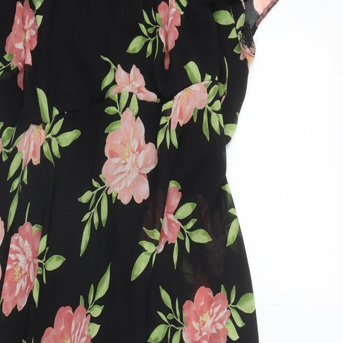 Dorothy Perkins Womens Black Floral Polyester Fit & Flare  Size 18  Round Neck