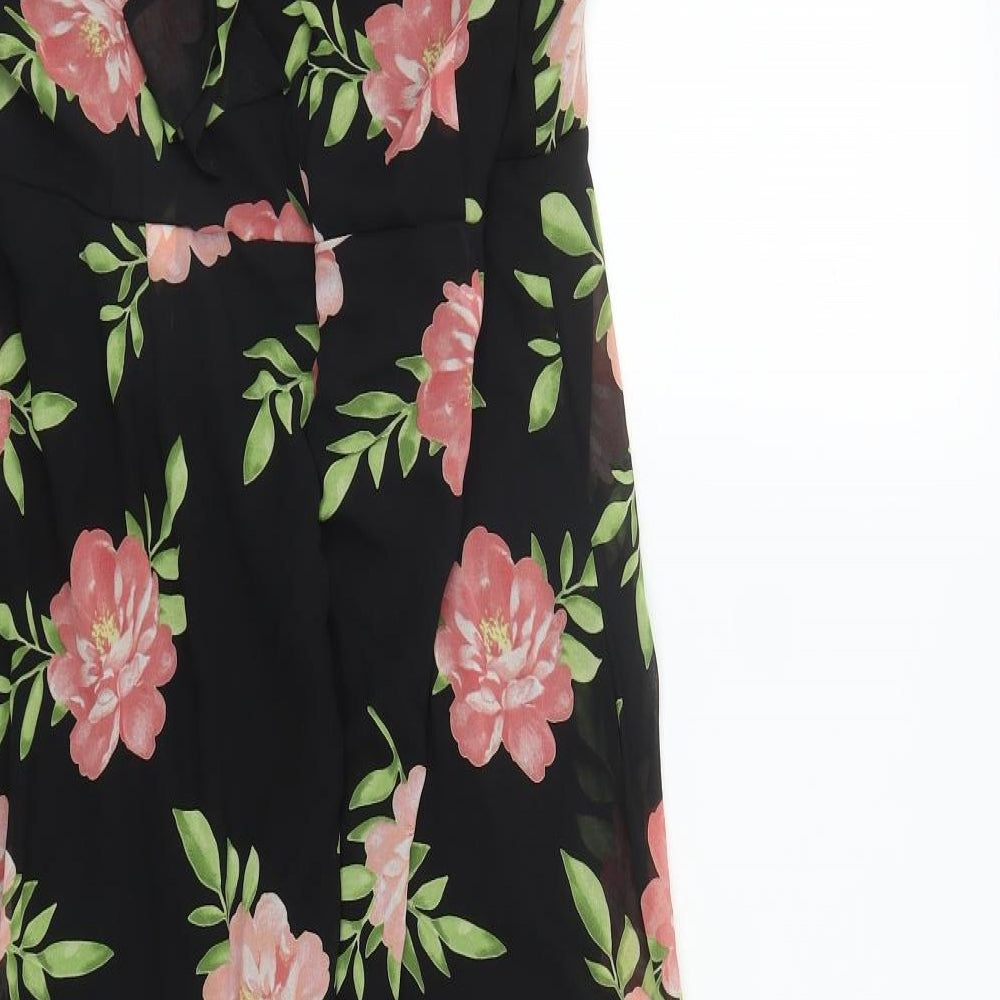 Dorothy Perkins Womens Black Floral Polyester Fit & Flare  Size 18  Round Neck