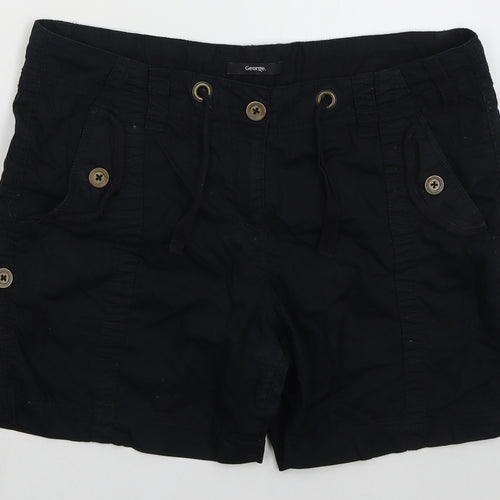 George Womens Black  Cotton Cargo Shorts Size 14 L5 in Regular Button