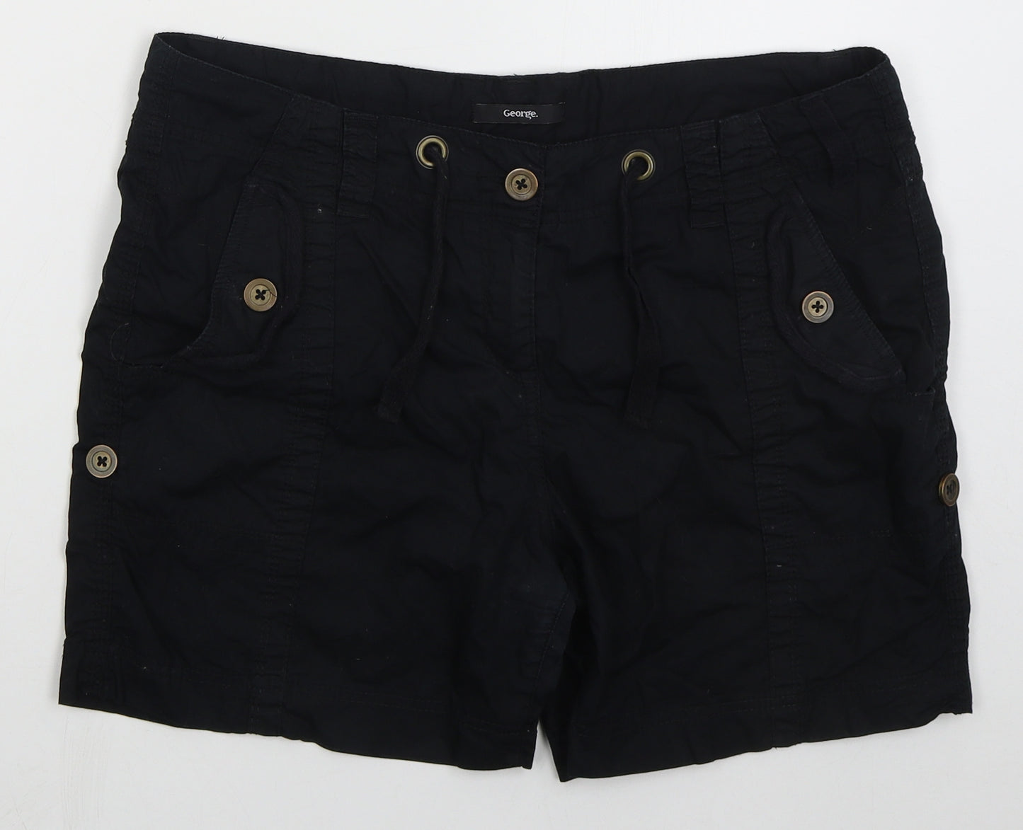 George Womens Black  Cotton Cargo Shorts Size 14 L5 in Regular Button