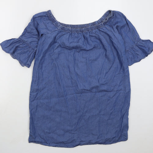 Denim Co Womens Blue  Lyocell Shirt Dress  Size 10  Off the Shoulder Pullover
