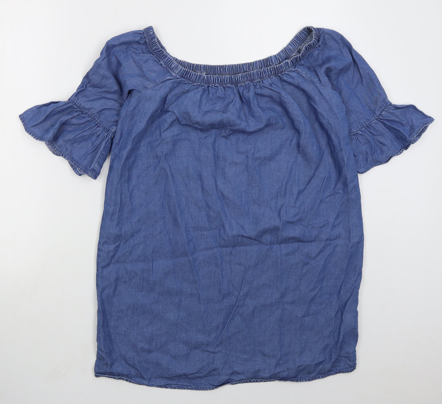 Denim Co Womens Blue  Lyocell Shirt Dress  Size 10  Off the Shoulder Pullover