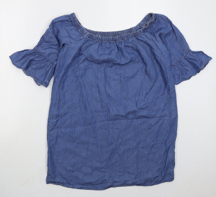 Denim Co Womens Blue  Lyocell Shirt Dress  Size 10  Off the Shoulder Pullover