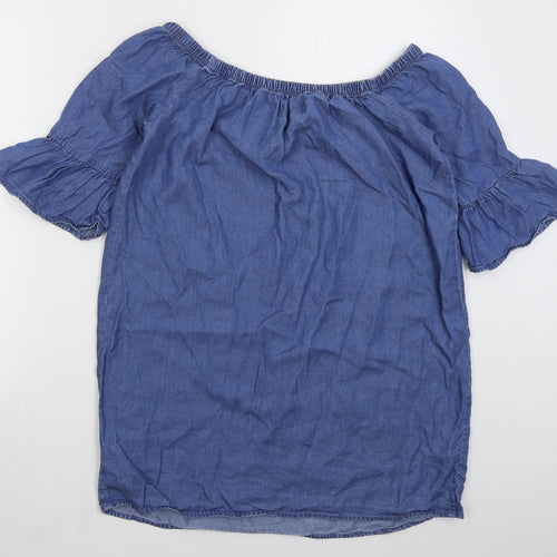 Denim Co Womens Blue  Lyocell Shirt Dress  Size 10  Off the Shoulder Pullover