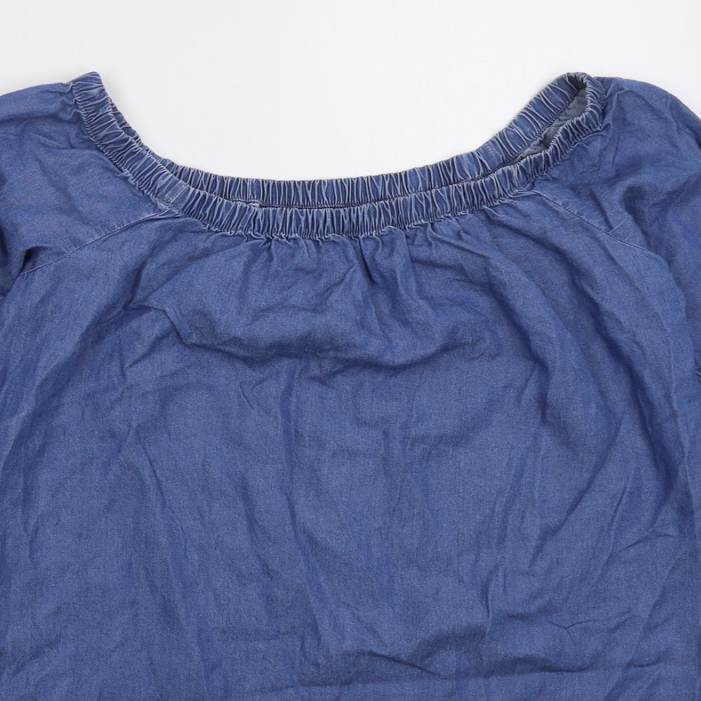 Denim Co Womens Blue  Lyocell Shirt Dress  Size 10  Off the Shoulder Pullover