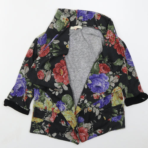 Miso Womens Black V-Neck Floral Polyester Cardigan Jumper Size 10