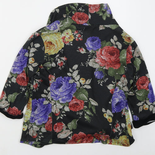 Miso Womens Black V-Neck Floral Polyester Cardigan Jumper Size 10