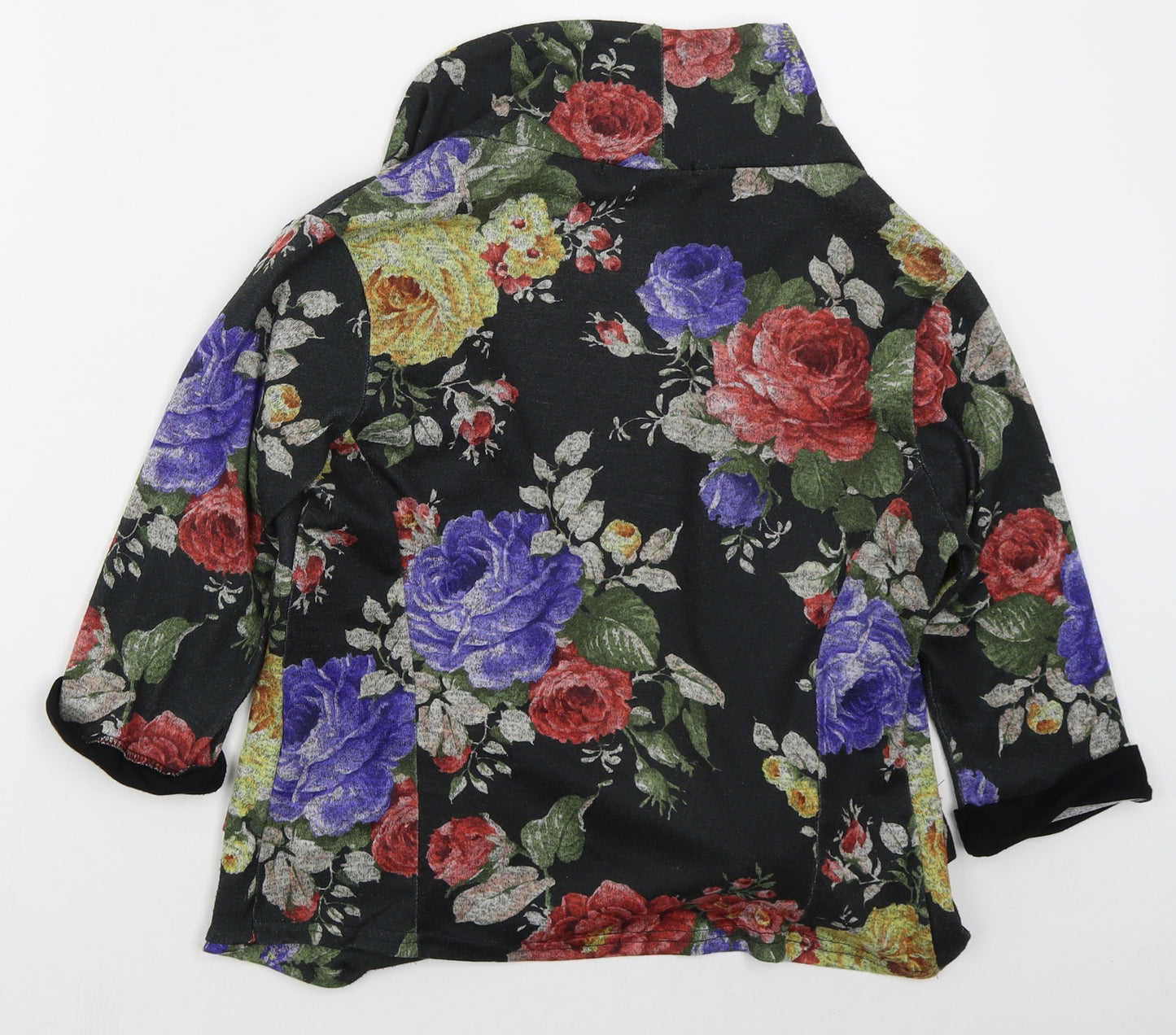 Miso Womens Black V-Neck Floral Polyester Cardigan Jumper Size 10