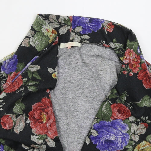 Miso Womens Black V-Neck Floral Polyester Cardigan Jumper Size 10