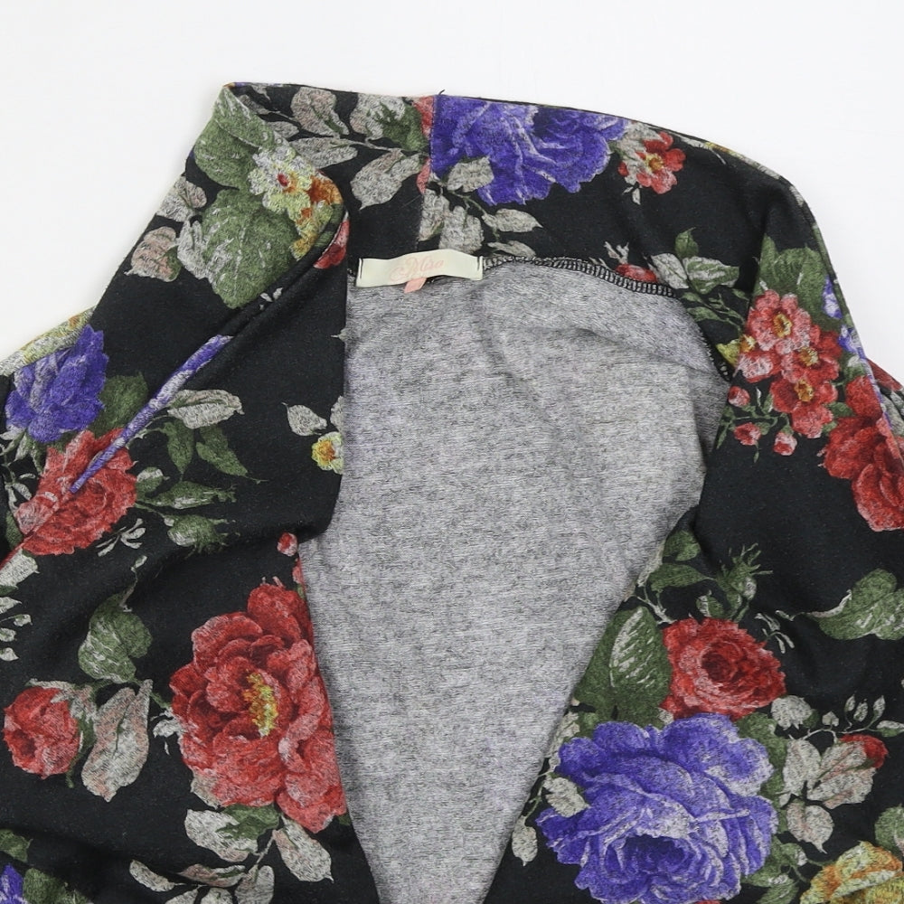 Miso Womens Black V-Neck Floral Polyester Cardigan Jumper Size 10