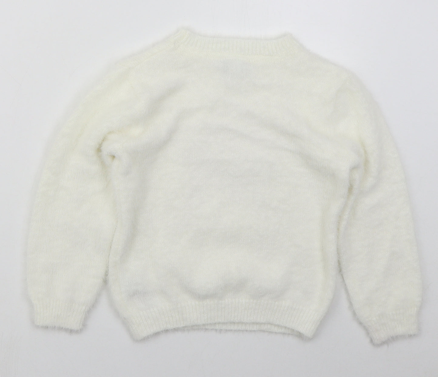 Primark Girls White Crew Neck  Nylon Pullover Jumper Size 6-7 Years  Pullover - Star