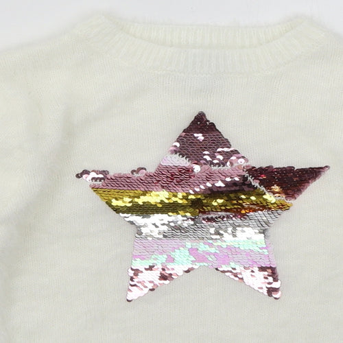 Primark Girls White Crew Neck  Nylon Pullover Jumper Size 6-7 Years  Pullover - Star