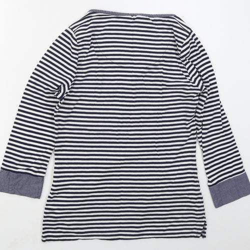F&F Womens Blue Striped Cotton Basic T-Shirt Size 10 Henley