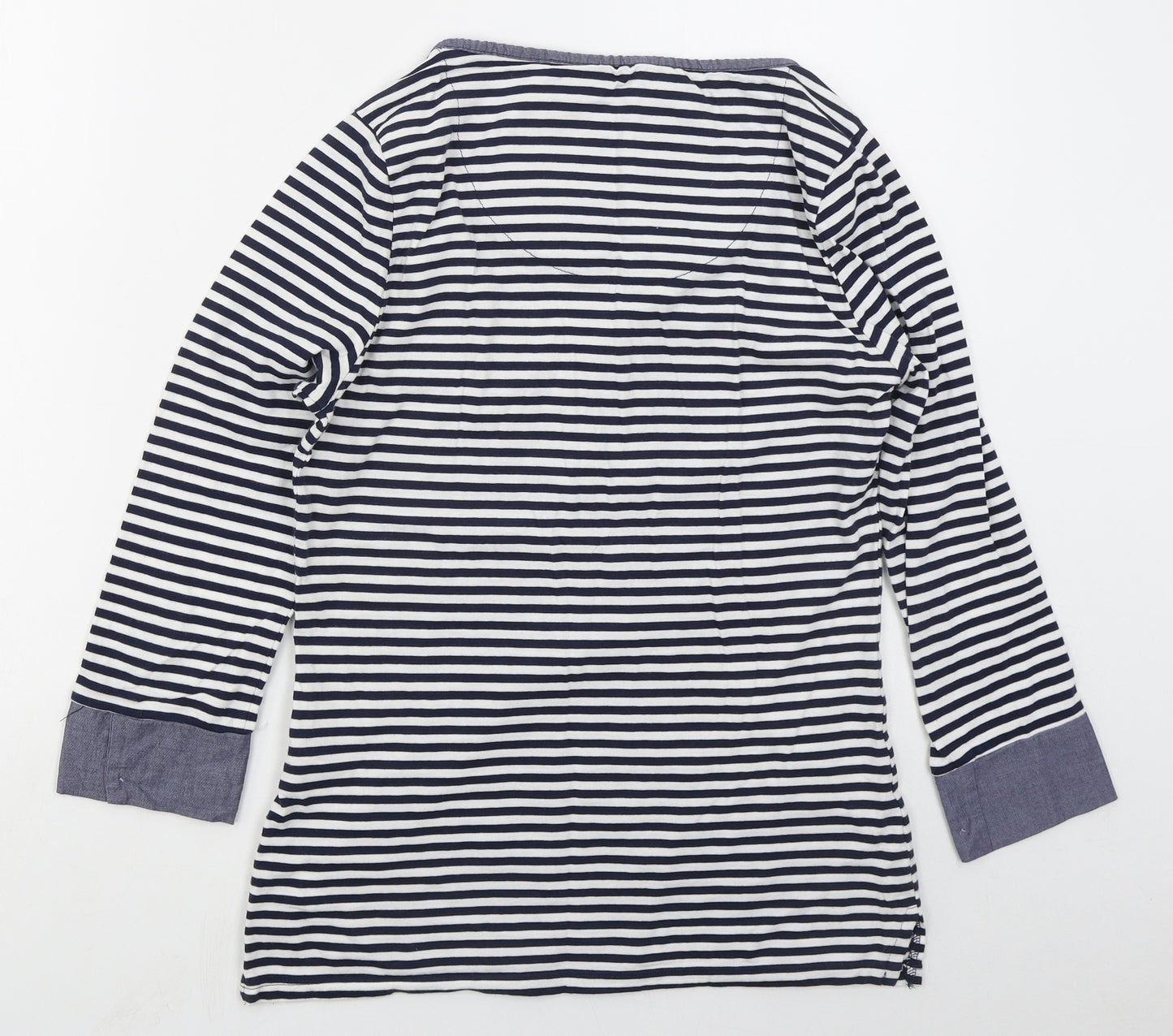 F&F Womens Blue Striped Cotton Basic T-Shirt Size 10 Henley