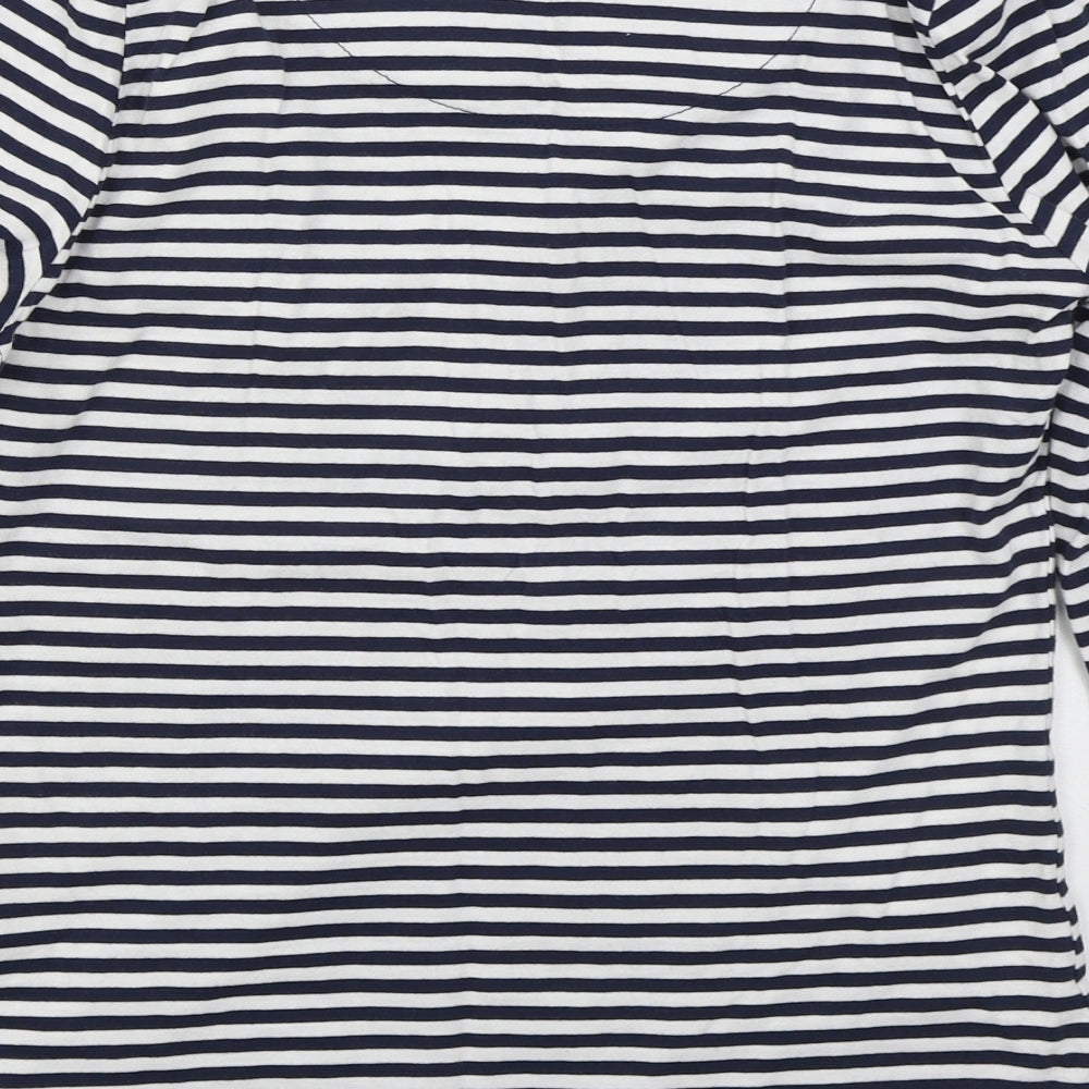 F&F Womens Blue Striped Cotton Basic T-Shirt Size 10 Henley