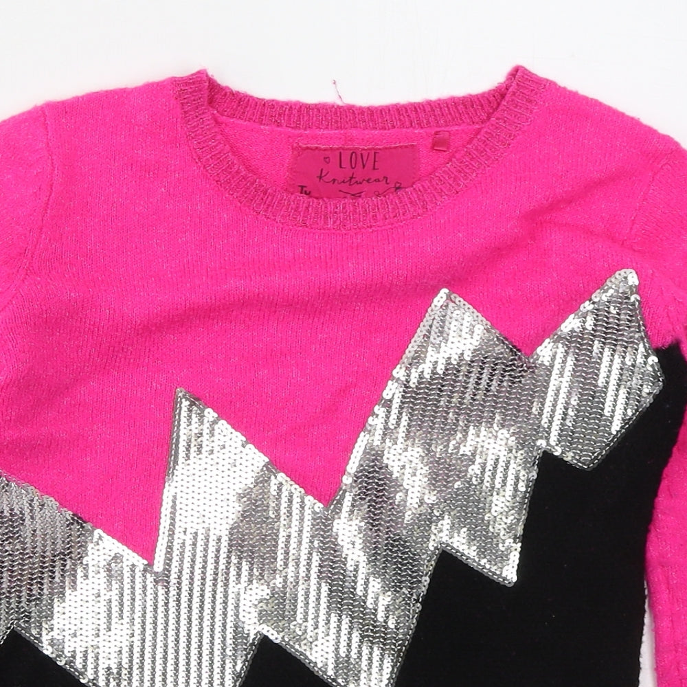 TU Girls Pink Crew Neck  Acrylic Pullover Jumper Size 11 Years  Pullover