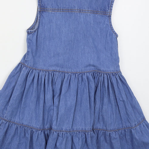 George Girls Blue  Cotton Skater Dress  Size 6-7 Years  Collared Button