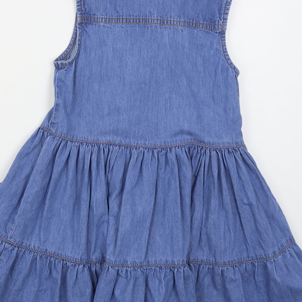 George Girls Blue  Cotton Skater Dress  Size 6-7 Years  Collared Button