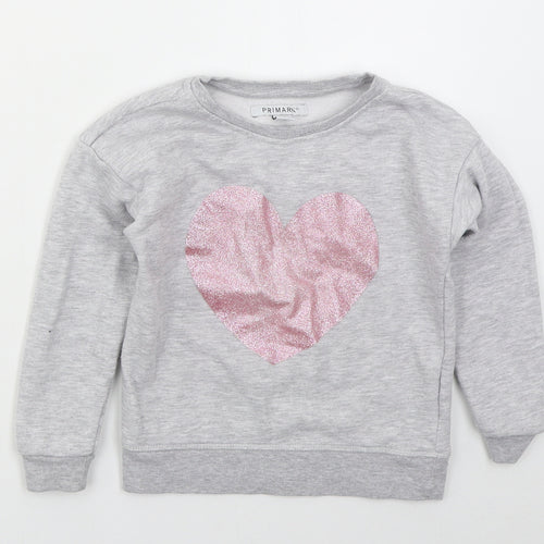 Primark Girls Grey  Cotton Pullover Sweatshirt Size 6-7 Years  Pullover - Heart
