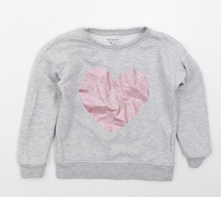 Primark Girls Grey Cotton Pullover Sweatshirt Size 6-7 Years Pullover - Heart