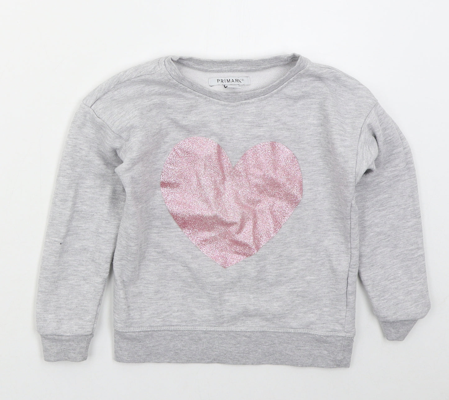 Primark Girls Grey  Cotton Pullover Sweatshirt Size 6-7 Years  Pullover - Heart