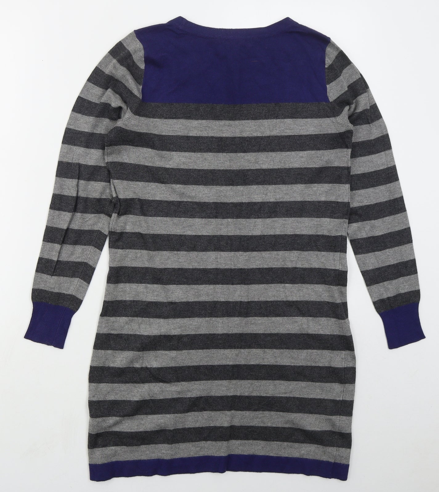 Marks and Spencer Womens Grey Striped Viscose Jumper Dress  Size 10  Round Neck Pullover
