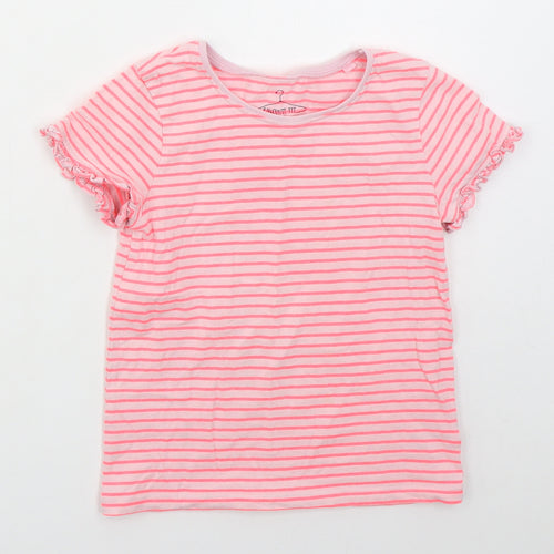 NEXT Girls Pink Striped Cotton Basic T-Shirt Size 6-7 Years Crew Neck Pullover