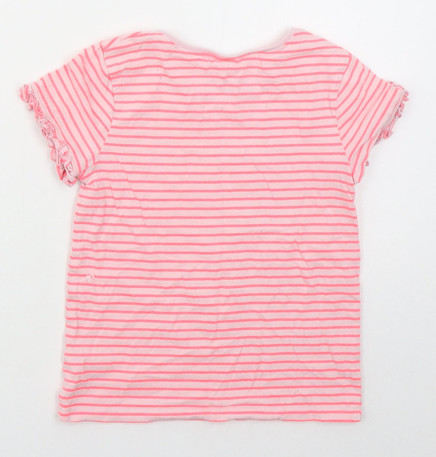 NEXT Girls Pink Striped Cotton Basic T-Shirt Size 6-7 Years Crew Neck Pullover