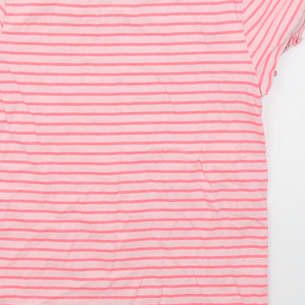 NEXT Girls Pink Striped Cotton Basic T-Shirt Size 6-7 Years Crew Neck Pullover