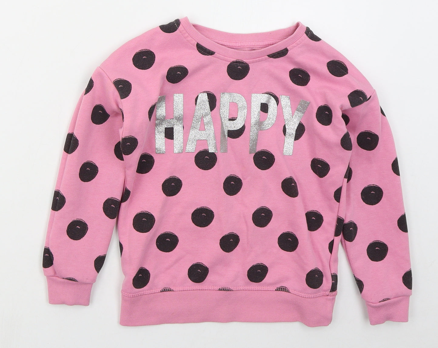 Primark Girls Pink Polka Dot Cotton Pullover Sweatshirt Size 6-7 Years  Pullover - Happy