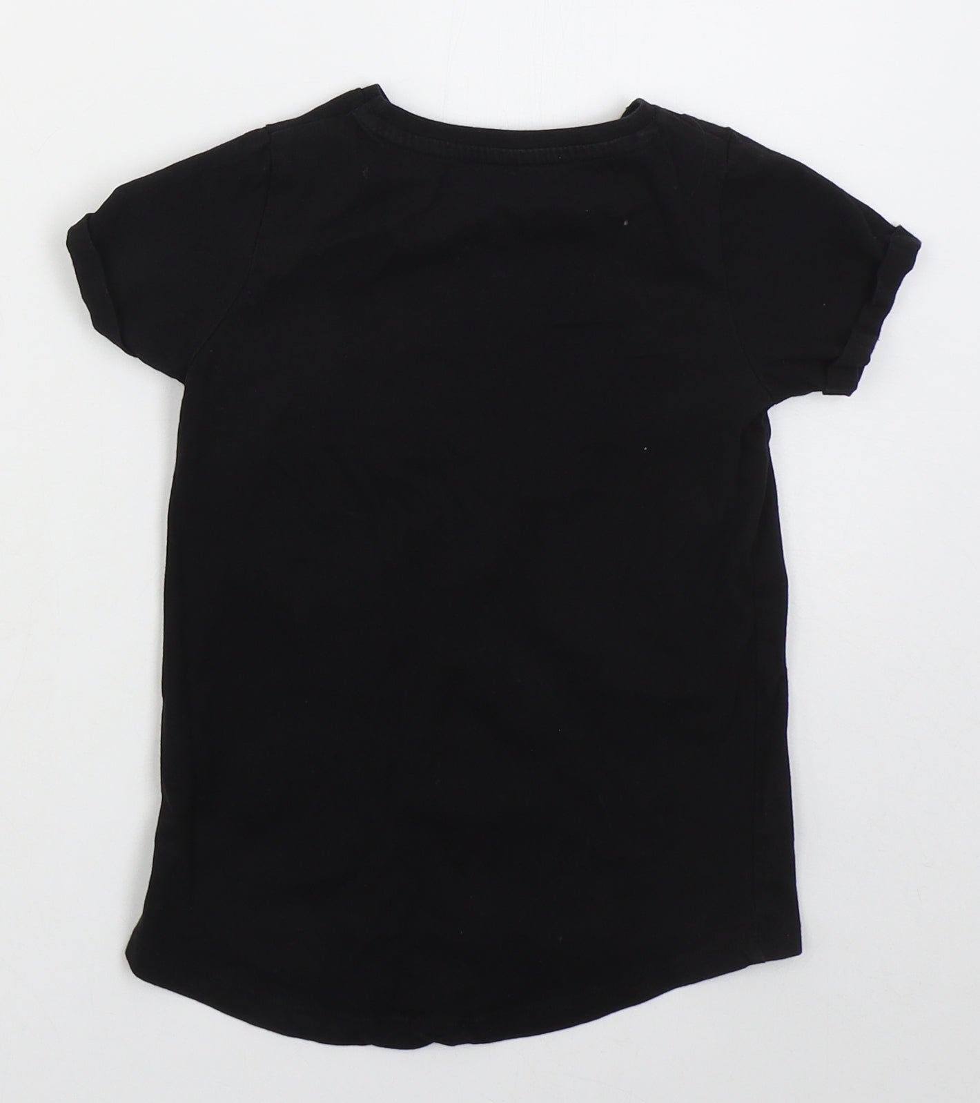 Nutmeg Girls Black  Cotton Basic T-Shirt Size 6-7 Years Crew Neck Pullover - Star