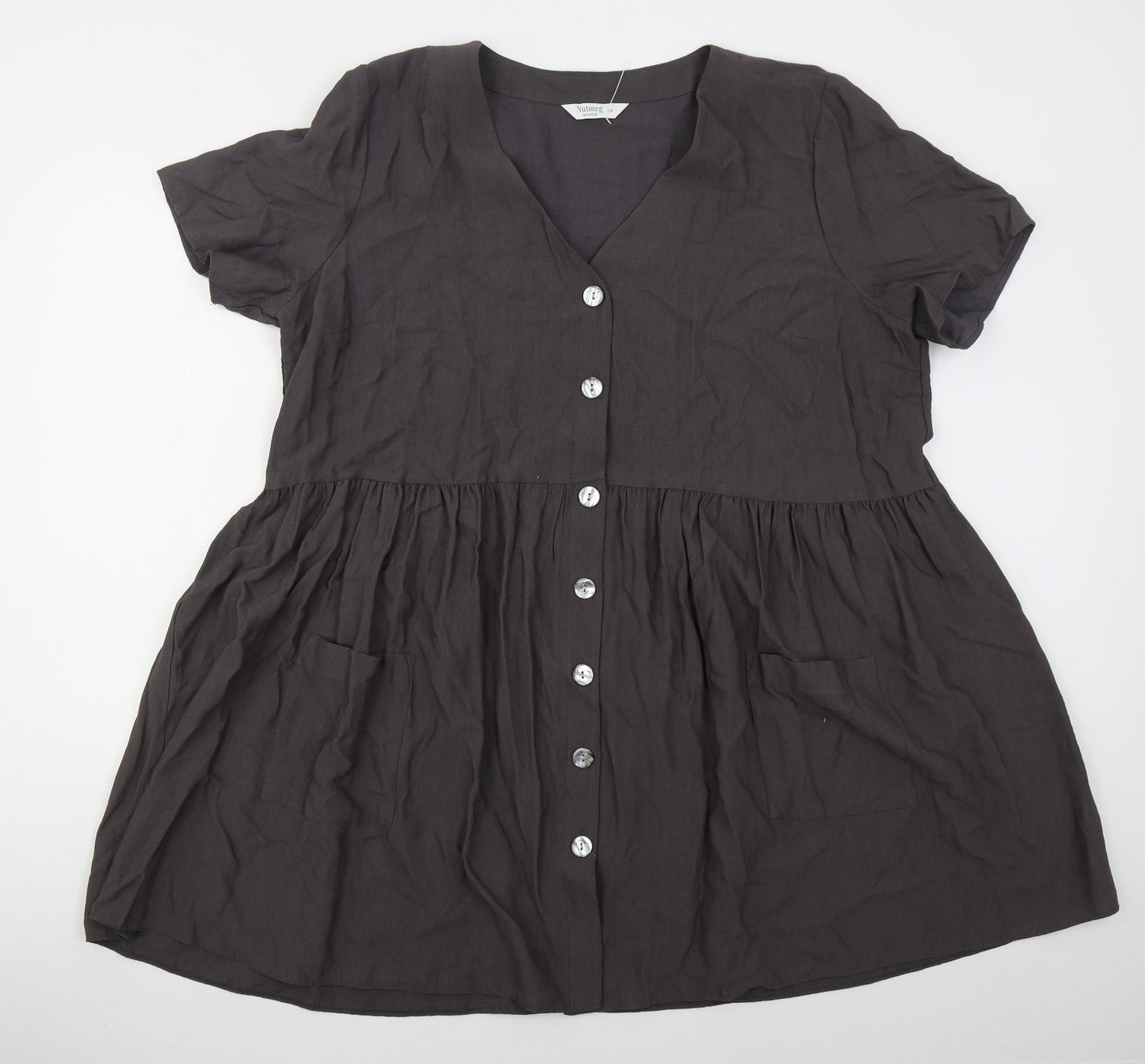 Nutmeg Womens Grey  Viscose Skater Dress  Size 22  V-Neck Button
