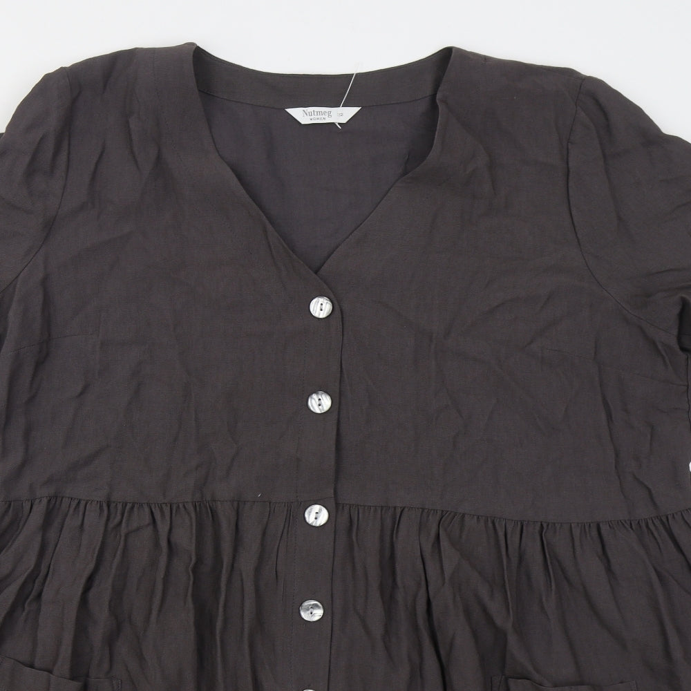Nutmeg Womens Grey  Viscose Skater Dress  Size 22  V-Neck Button