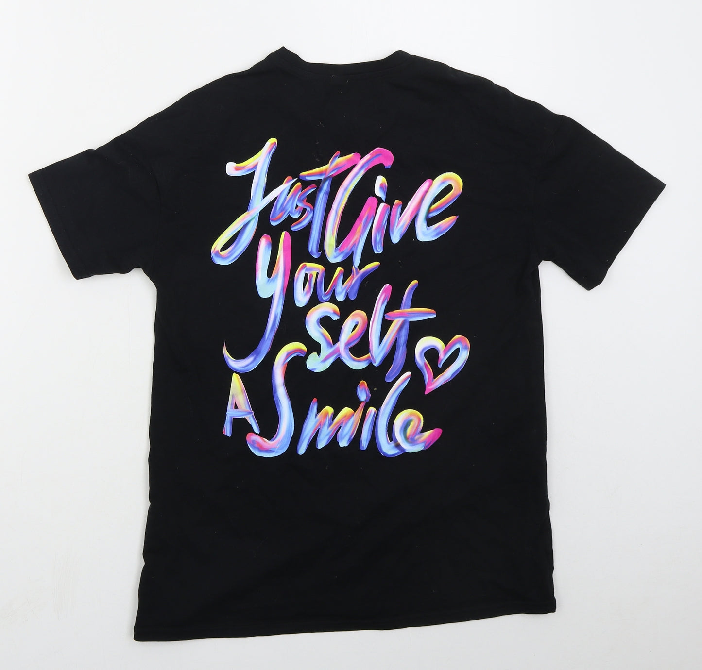SheIn Girls Black  Cotton Basic T-Shirt Size 10 Years Crew Neck Pullover - Just Give Yourself A Smile
