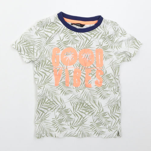 George Boys Green Floral Cotton Basic T-Shirt Size 4-5 Years Crew Neck Pullover - Good Vibes