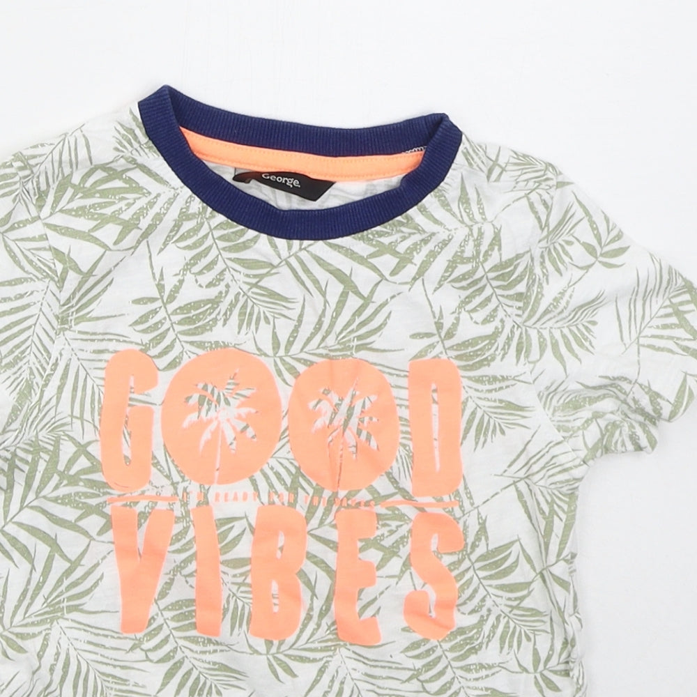 George Boys Green Floral Cotton Basic T-Shirt Size 4-5 Years Crew Neck Pullover - Good Vibes