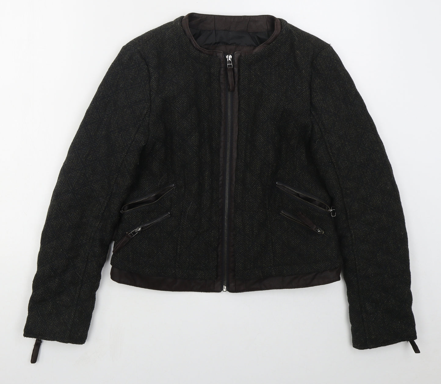 Zara Womens Green Herringbone  Jacket  Size L  Zip