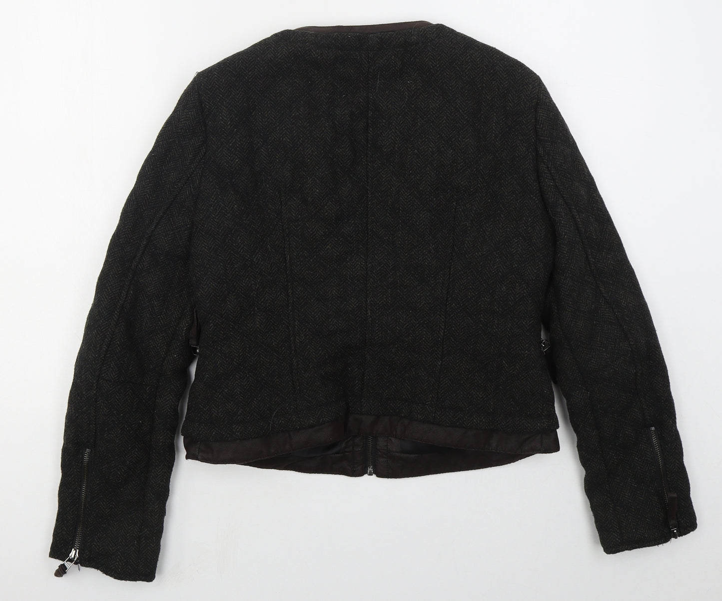 Zara Womens Green Herringbone  Jacket  Size L  Zip