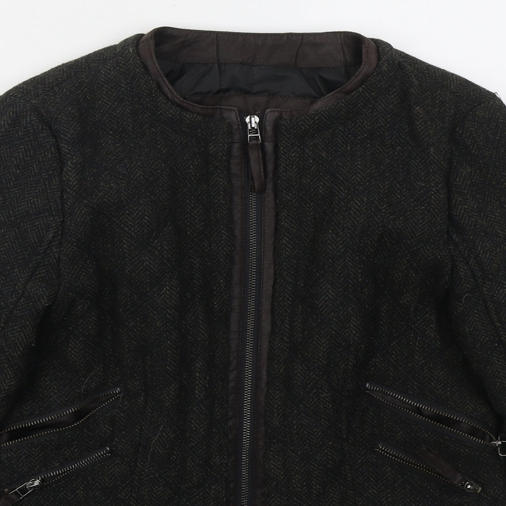Zara Womens Green Herringbone  Jacket  Size L  Zip