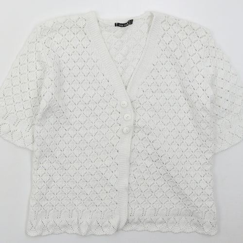 Mia Moda Womens White V-Neck  Cotton Cardigan Jumper Size M