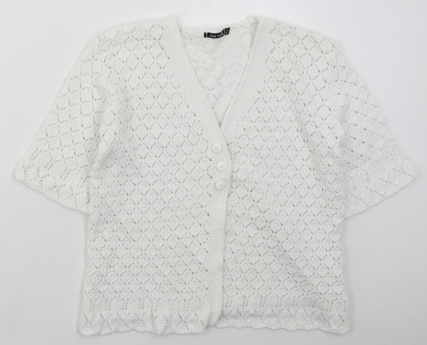 Mia Moda Womens White V-Neck  Cotton Cardigan Jumper Size M