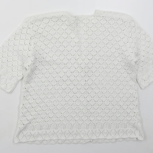 Mia Moda Womens White V-Neck  Cotton Cardigan Jumper Size M